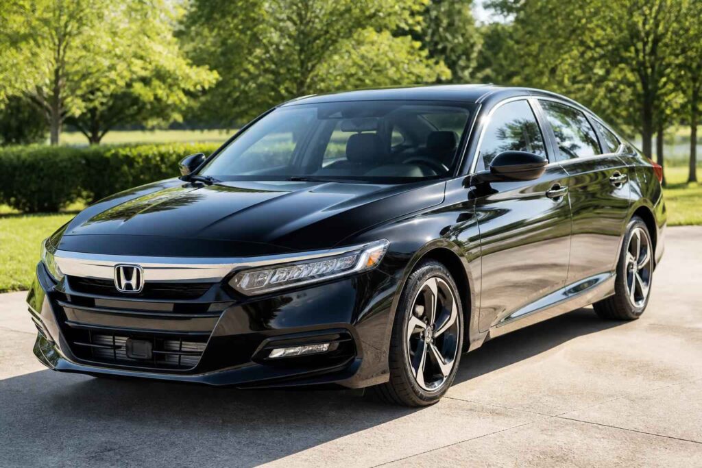 Czarna Honda Accord zaparkowana na podjeździe w słoneczny dzień